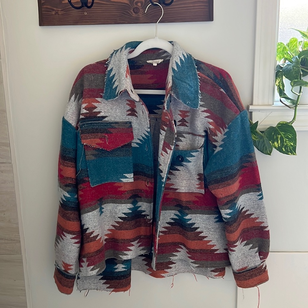 Zion Distressed Button Down Shacket - Rust - Medium